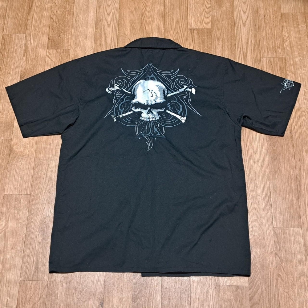 Hard Chrome Gear Men's Shirt Embroidered SKULL Snap Size L Black